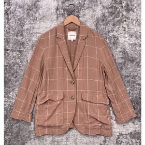 Madewell Blazer Medium Womens Linen Woven Windowpane Jacket Oversize Boyfriend